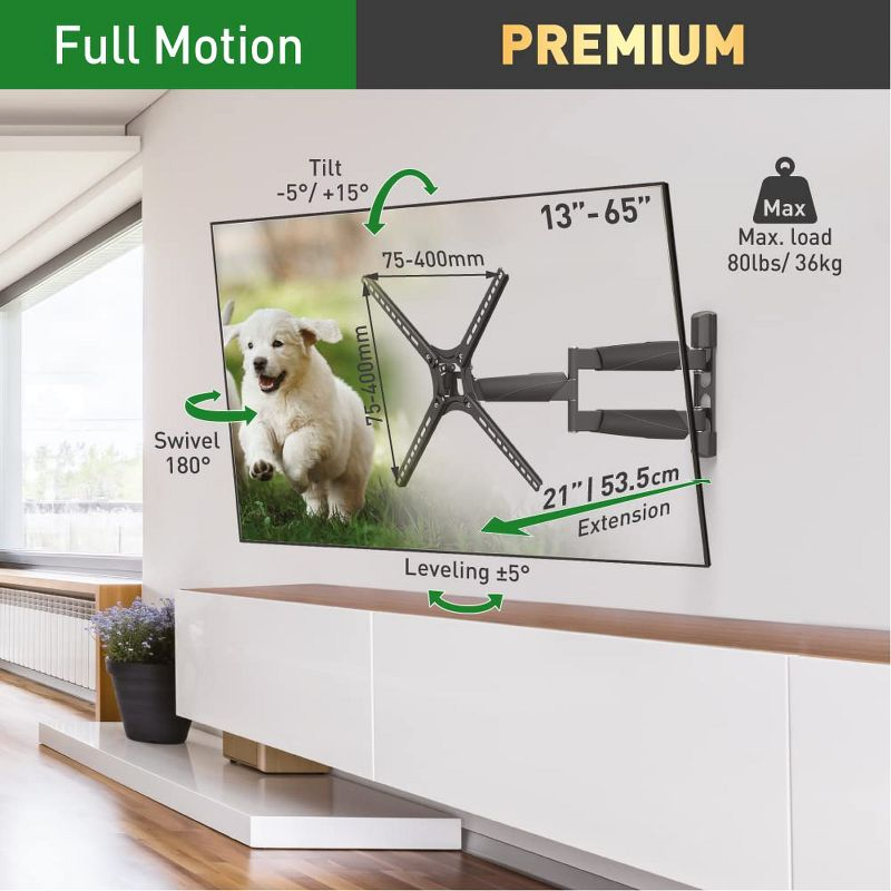 Barkan 13" - 65" Long TV Wall Mount. Full Motion - Extension, Swivel & Tilt