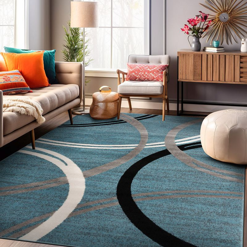 World Rug Gallery Contemporary Abstract Circles Design Blue 7'10" x 10'2" Area Rug
