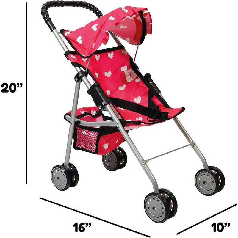 The New York Doll Collection Baby Doll Stroller - My First Toy Stroller for Kids Age 1+ Pink Heart Design