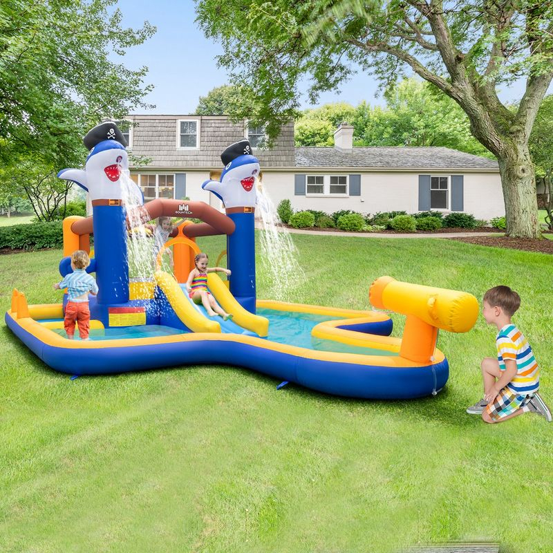 Costway Inflatable Water Slide Park Bounce House Splash Pool Water Cannon with 735W Blower