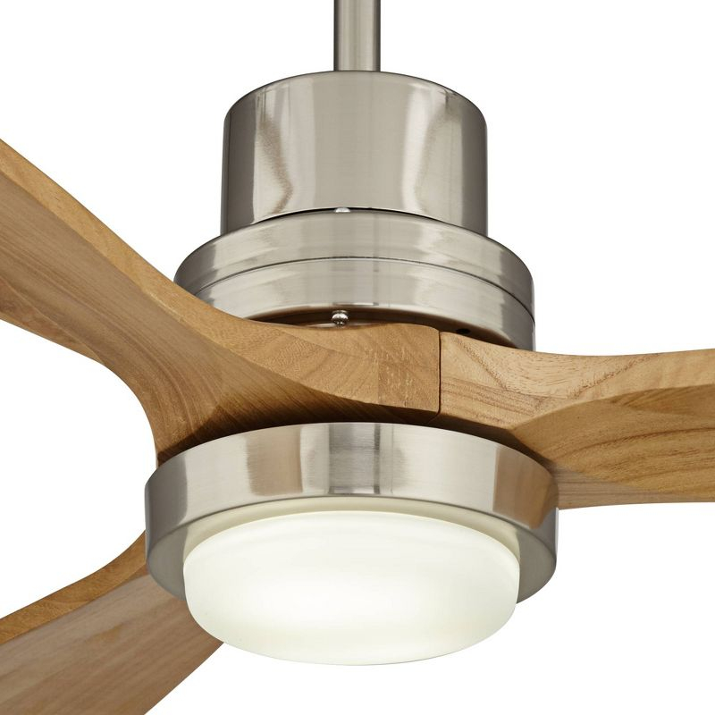 52" Casa Vieja Delta-Wing DC Modern 3 Blade Indoor Ceiling Fan with LED Light Remote Control Brushed Nickel Natural Solid Wood for Living Room Kitchen