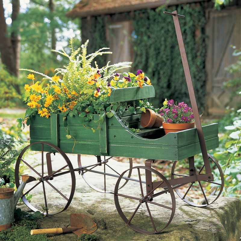 Collections Etc  Wagon Decorative Garden Planter NO SIZE Green