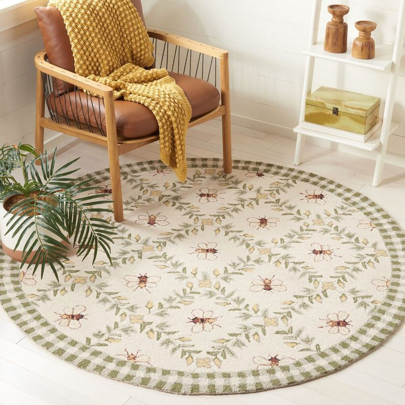 Chelsea HK55 Hand Hooked Accent Rug - Ivory/Green - 3' Round - Safavieh.