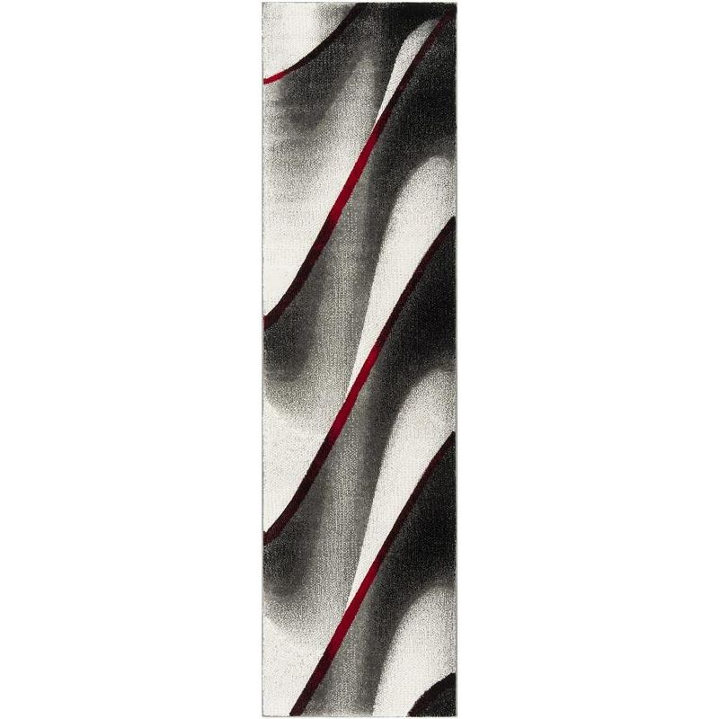 Hollywood HLW712 Machine Made Runner Rug - 2'3"x20' - Grey/Red - Safavieh
