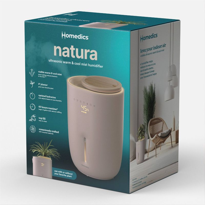 HoMedics Top-Fill Easy to Clean Warm/Cool Mist Ultrasonic Humidifier with Small Planter and Aromatherapy: 1.3 Gal, 60 Hr Run, No Filter