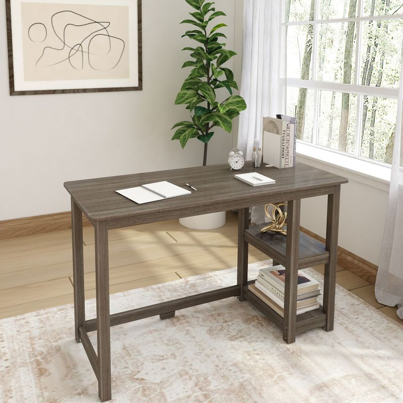 Plank+Beam Solid Wood Computer Desk with Shelves, Simple Desk for Bedroom, Home Office Study Desk, 47.25", Clay