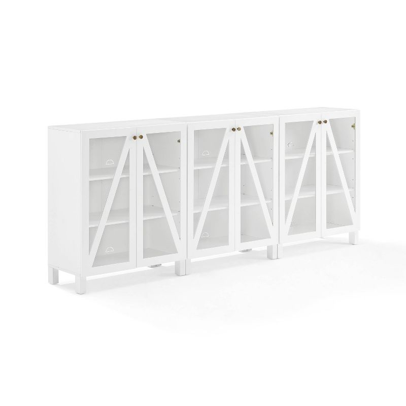 Crosley 90" Cassai 3pc Media Sideboard Cabinet Set of 3 Storage Pantries White: Modern Farmhouse Style, 9 Adjustable Shelves
