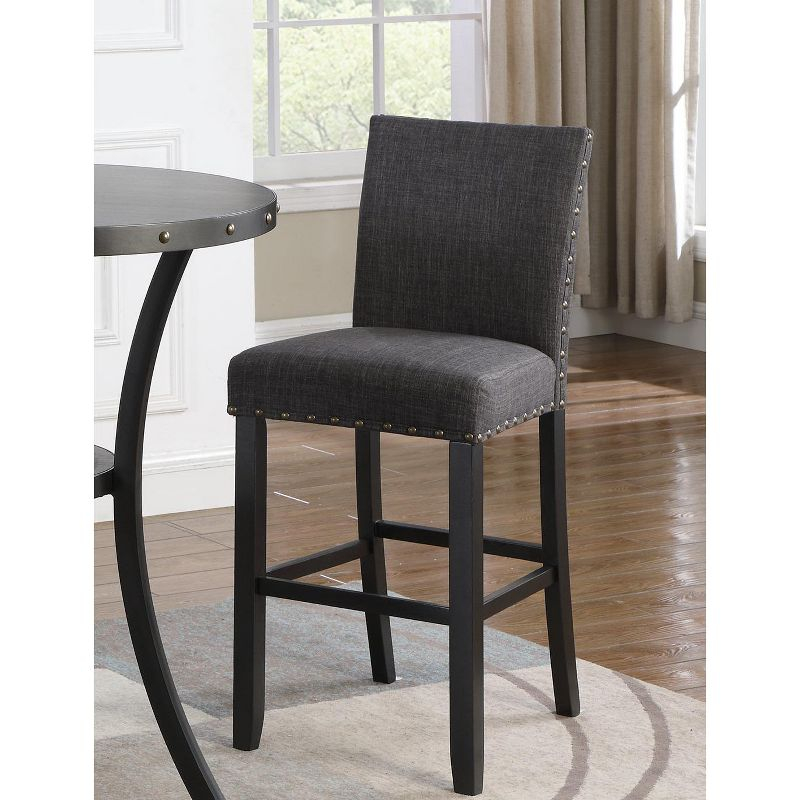 Roundhill Furniture Biony Fabric Bar Stools with Nailhead Trim, Gray, Set of 2