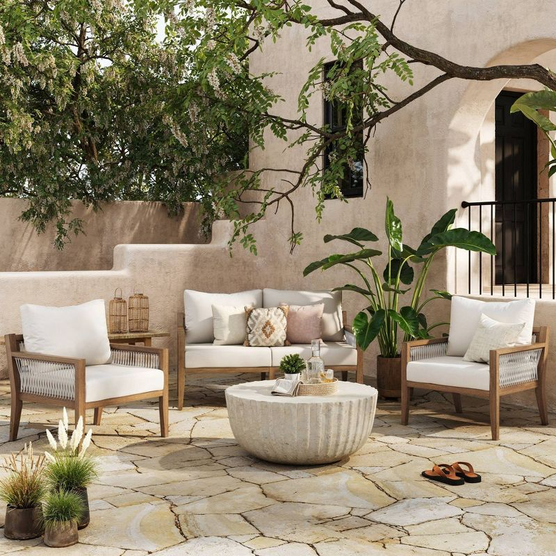 Nathan James 3pc Freya Bohemian Wood Outdoor Patio Conversation Set: Acacia Frame, Removable Cushions