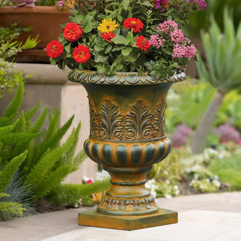 LuxenHome Weathered Brown Decorative MgO Urn Planter