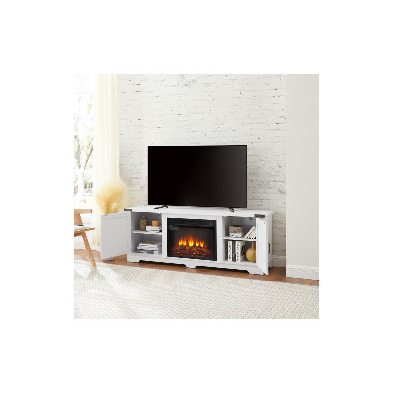 Modern Farmhouse TV Stand With 23" Electric Fireplace Heater, Media Entertainment Center For TV Up To 70", Console Table W/Storage Cabinets