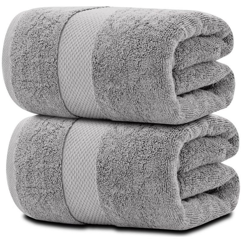 White Classic Luxury 100% Huge Cotton Bath Sheets Set of 2 - 35x70" Light-Grey