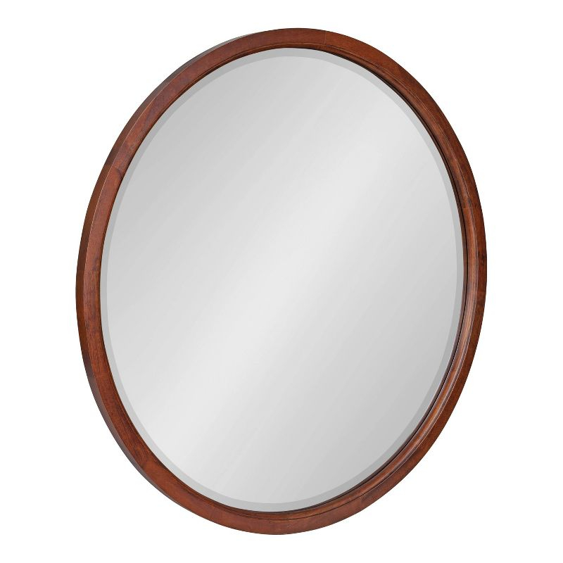 32" x 32" Hogan Round Framed Decorative Wall Mirror Walnut Brown : Modern Wood Frame, No Assembly Required