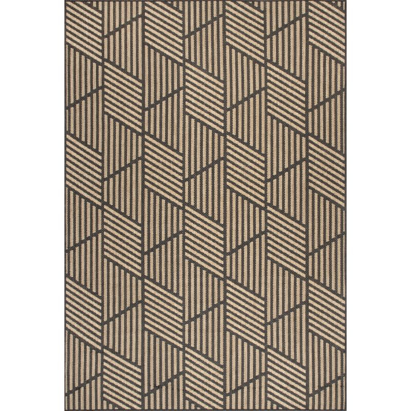 Nuloom Leona Geometric 4x6 Indoor/Outdoor Area Rug for Living Room Patio Deck Front Porch Kitchen, Charcoal/Ivory