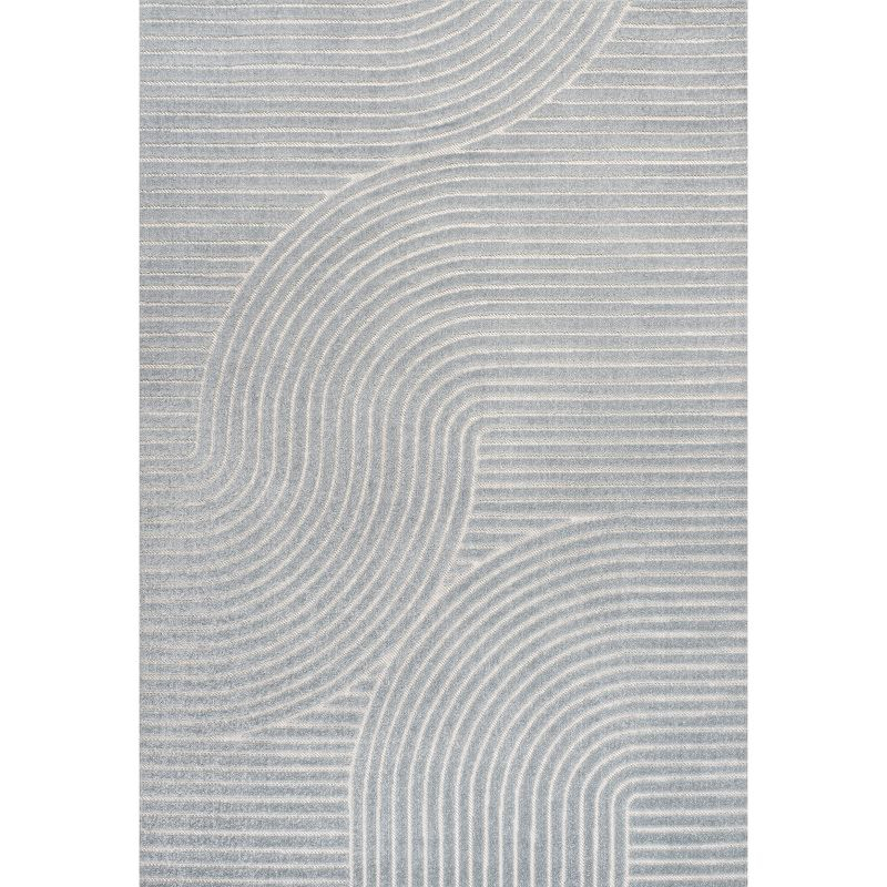 JONATHAN Y Hallie High-Low Minimalist Curve Geometric Light Blue/Cream 4 ft. x 6 ft. Indoor/Outdoor Area Rug