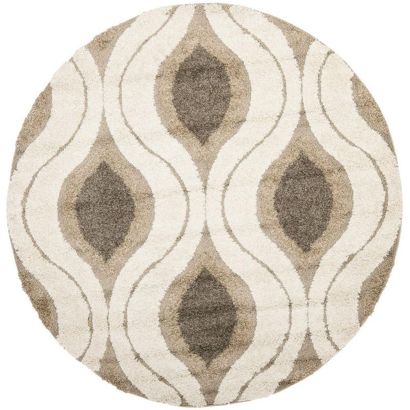 Florida Shag SG461 Power Loomed Indoor Accent Rug - Cream/Smoke - 4' Round - Safavieh