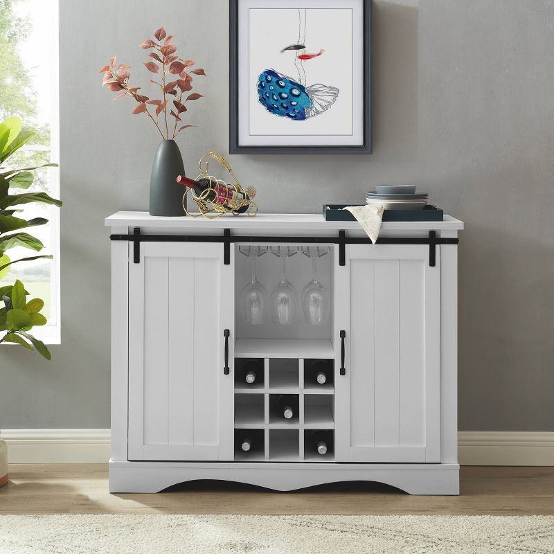 Home Essentials 47" Wine Bar Cabinet White: Farmhouse Style, Glassware Storage, MDF & Rubberwood