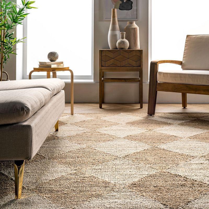 Nuloom Louie Diamond Checkerboard Jute Area Rug, 2' x 8', Natural