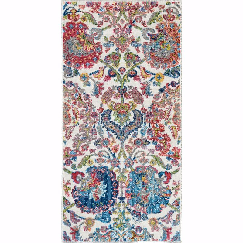 Nourison Global Vintage 2' x 4' Ivory/Blue Area Rug Colorful Vintage Damask by Nourison