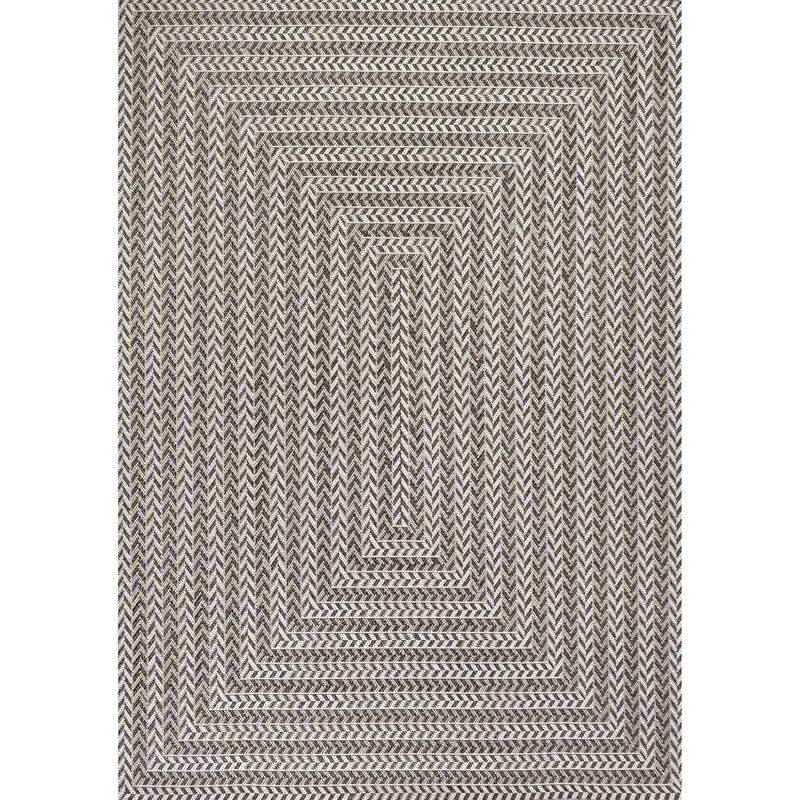 5' x 8' Chevron Modern Concentric Squares Indoor/Outdoor Area Rug, Black/Light Gray - JONATHAN Y