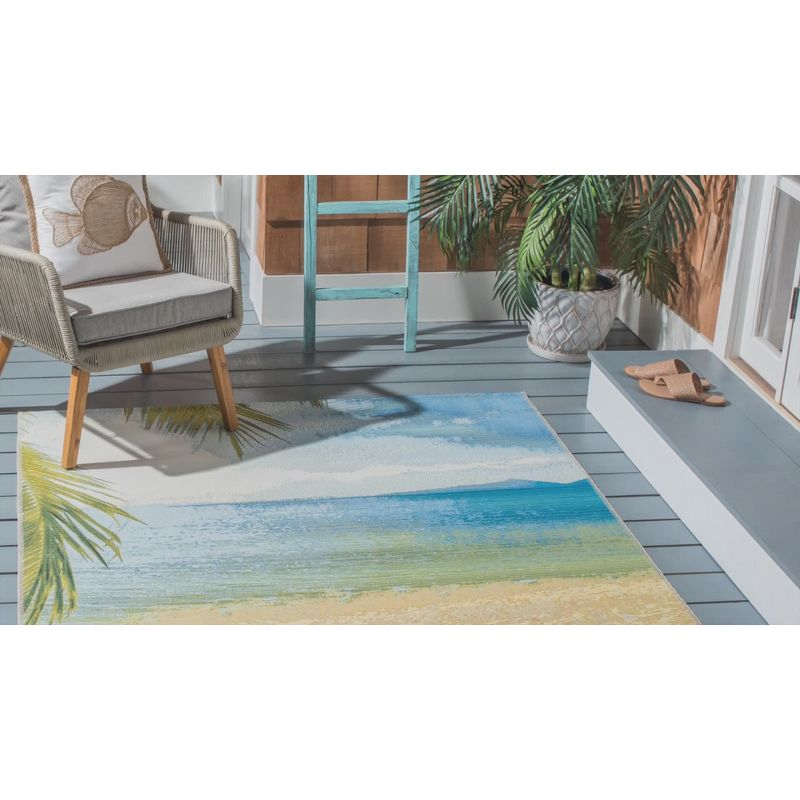 Barbados 500 BAR555 Power Loomed Indoor/Outdoor Area Rug - Gold/Blue - 6'6"x6'6" - Safavieh