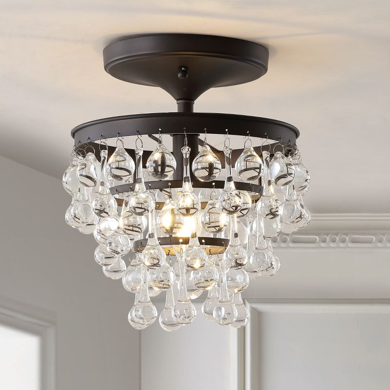 JONATHAN Y Toronto 10" Metal/Crystal LED Flush Mount, Oil Rubbed Bronze