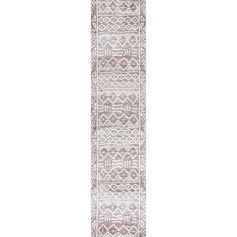 2'x 8' Amanar Geometric Runner Rug, Brown/Ivory - JONATHAN Y
