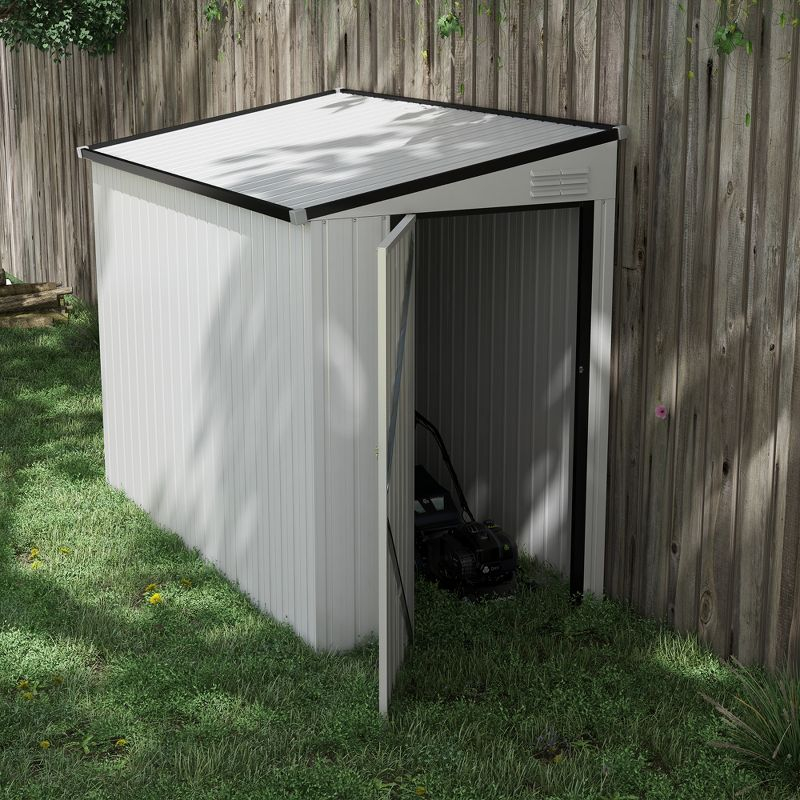 Outsunny 4' x 7.7' Steel Garden Storage Shed, Lean to Shed Outdoor Metal Tool House with Lockable Door & Air Vents for Backyard Patio Lawn, White