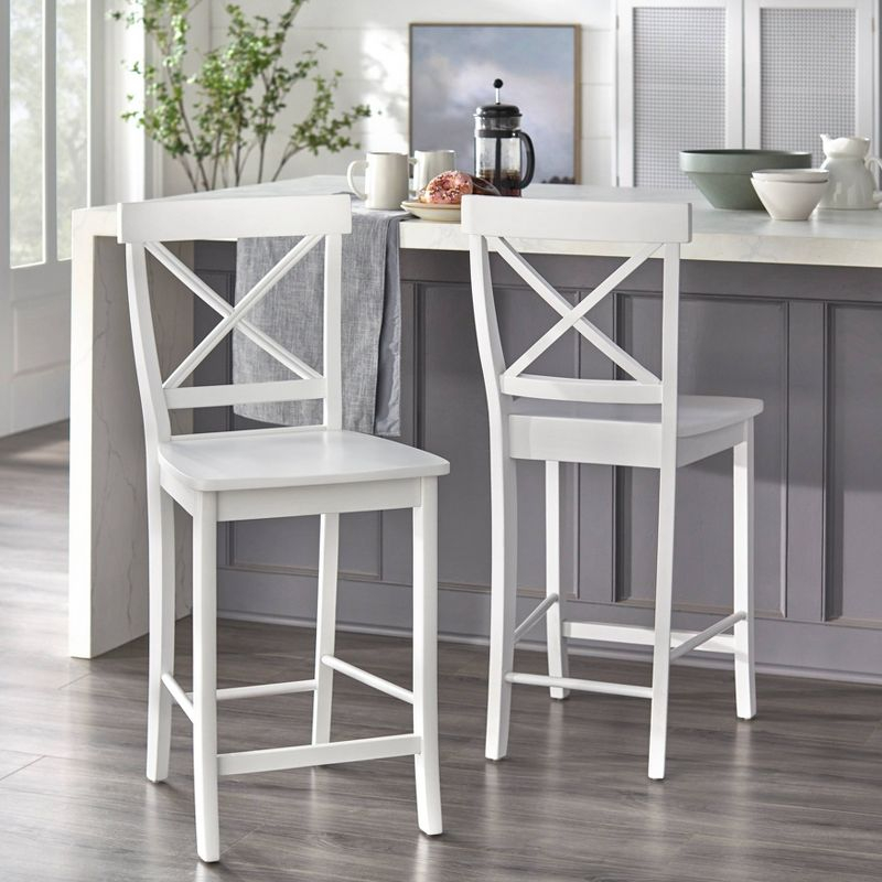 Buylateral Set of 2 24" Albury Counter Height Barstools White: Rubberwood Frame, Armless Design, Painted Finish