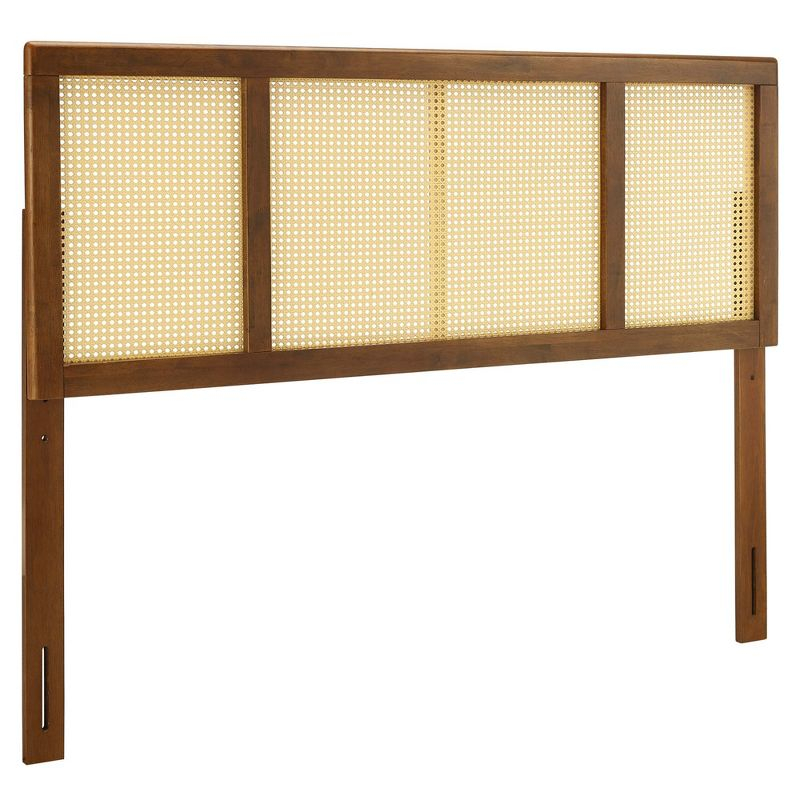 Modway Delmare Cane Headboard – King Size Woven Rattan Accent Panel with Natural Wood Frame and Mid-Century Style