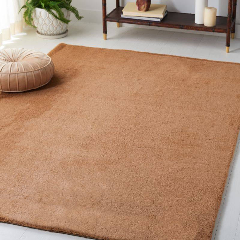 Faux Rabbit Fur FRF500 Power Loomed Machine Washable Indoor Area Rug - Brown - 6'x6' - Safavieh