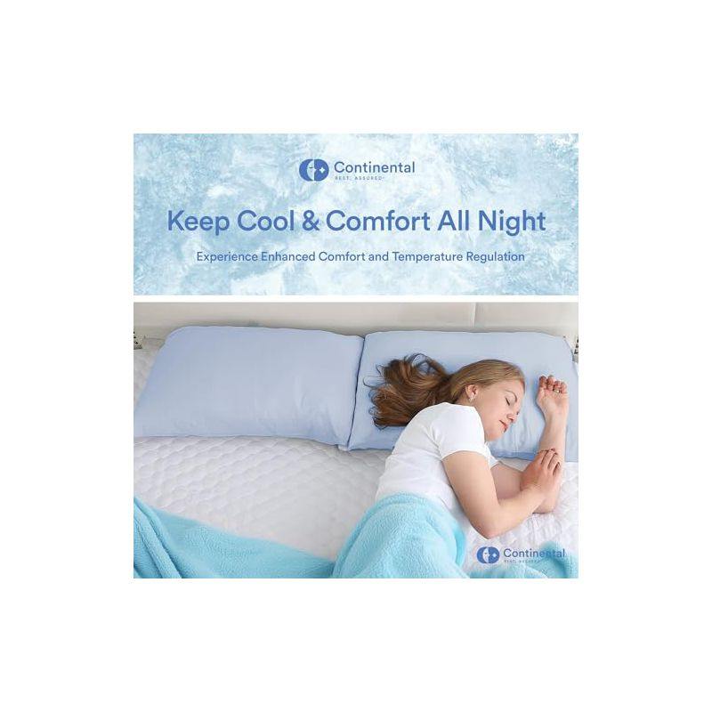 Continental Bedding Cooling Pillow Protector with Zipper Closure - Breathable Polyester/Nylon Fabric Pack of 2 Standard Size