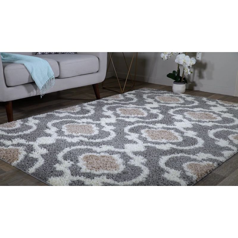 World Rug Gallery Cozy Moroccan Trellis Shag Area Rug - Gray 2' x 7'