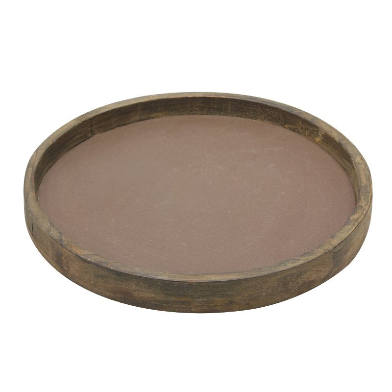 11.8" Rustic Round Wood Tray Brown - Stonebriar Collection