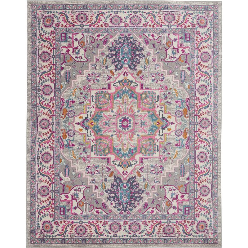 Nourison Passion Colorful Center Medallion Area Rug Light Grey/Pink 8' x 10'
