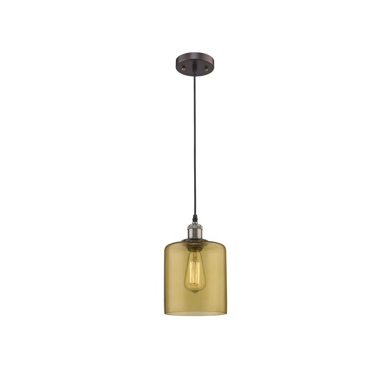 Chloe Lighting Owen Industrial-Style 1 Light Rubbed Bronze Amber Glass Ceiling Mini Pendant 7" Shade
