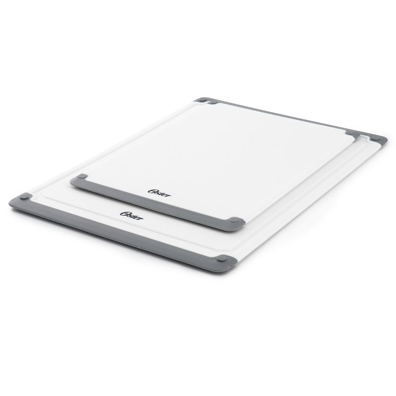 Oster Bergen 2 Piece Rectangular Plastic Cutting Board Set in White with Non-Slip Feet