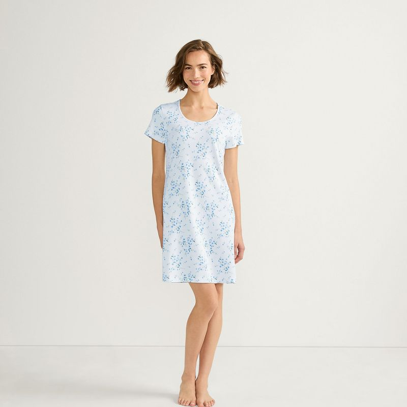 Lands' End Women's Cotton Short Sleeve Knee Length Nightgown - X Large - White Snow Drop Floral
