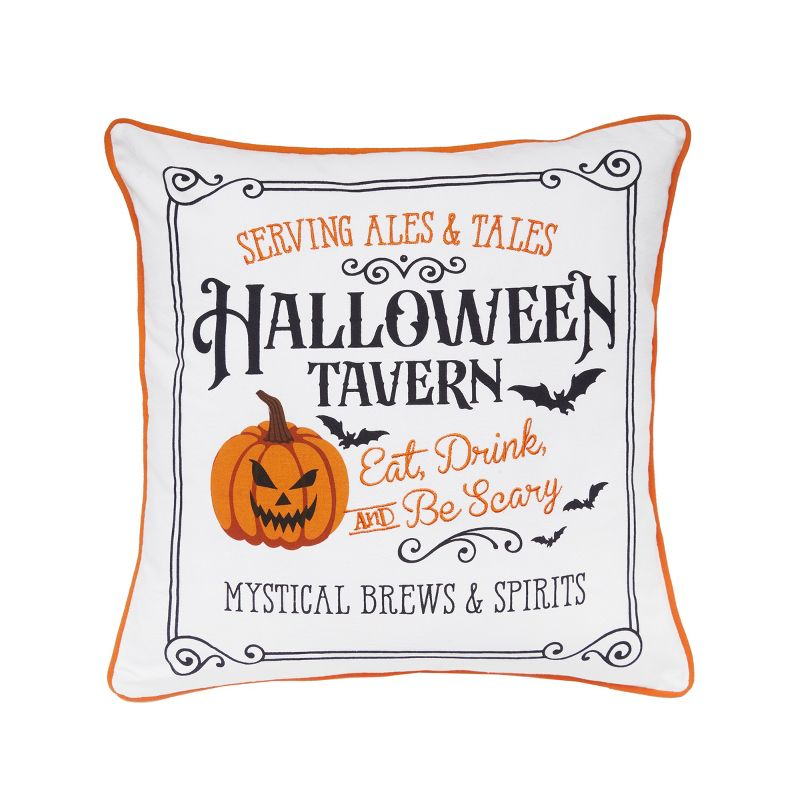C&F Home 18" x 18" Halloween Tavern Pumpkin Jack-O-Lantern Accent Throw Pillow
