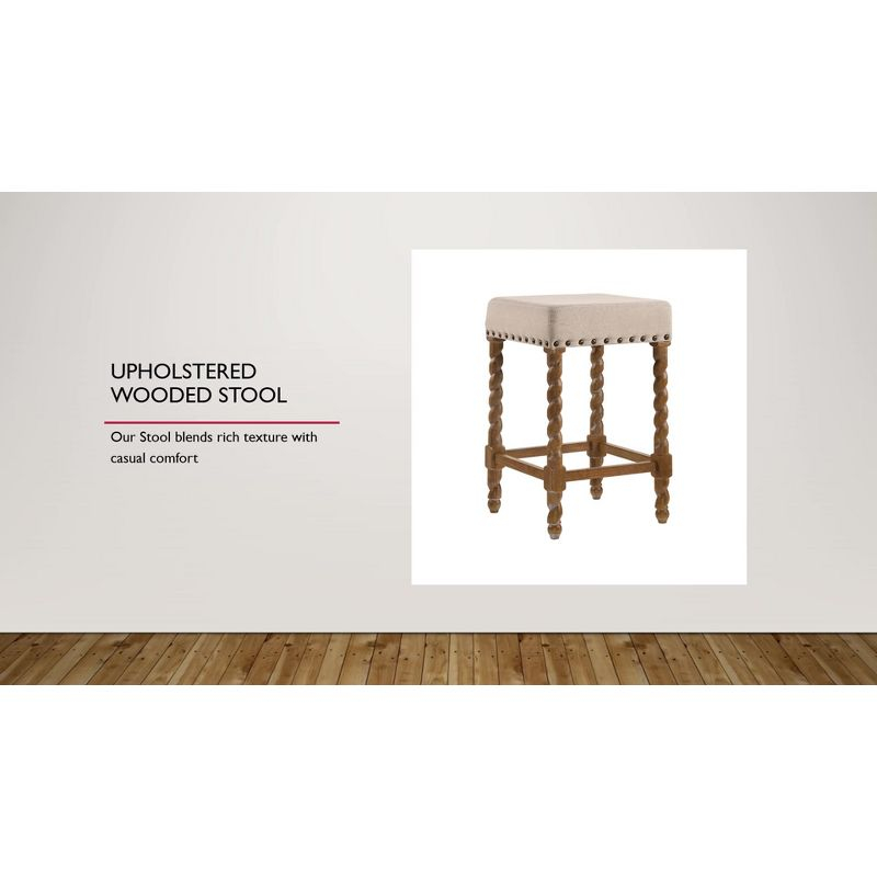 Carolina Living 24" Cadmus Counter Height Barstool Gray/Beige: Upholstered Seat, Antique Brass Nailhead Trim