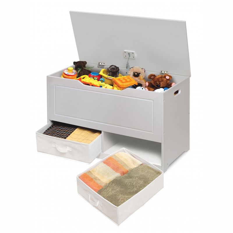 Badger Basket Up and Down Toy and Storage Box and Bench with Two Baskets - White