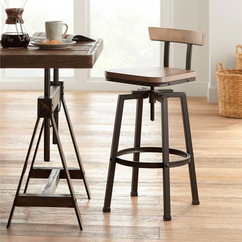 Elm Lane Roark Bronze Swivel Bar Stool Brown 29 1/2" High Industrial Adjustable Light Wood Seat with Low Backrest Footrest for Kitchen Counter Height