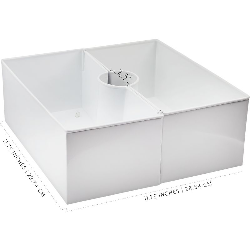 AuldHome Design White Square Umbrella Planter for Patio Table, Enamelware Rectangle Planter Pots Set