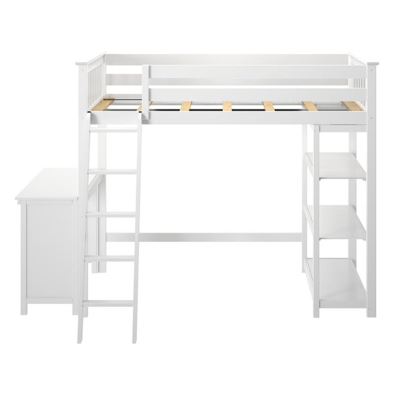 Max & Lily Loft Bed, Solid Wood Twin High Loft Bed with Bookcase and Desk for Kids, White