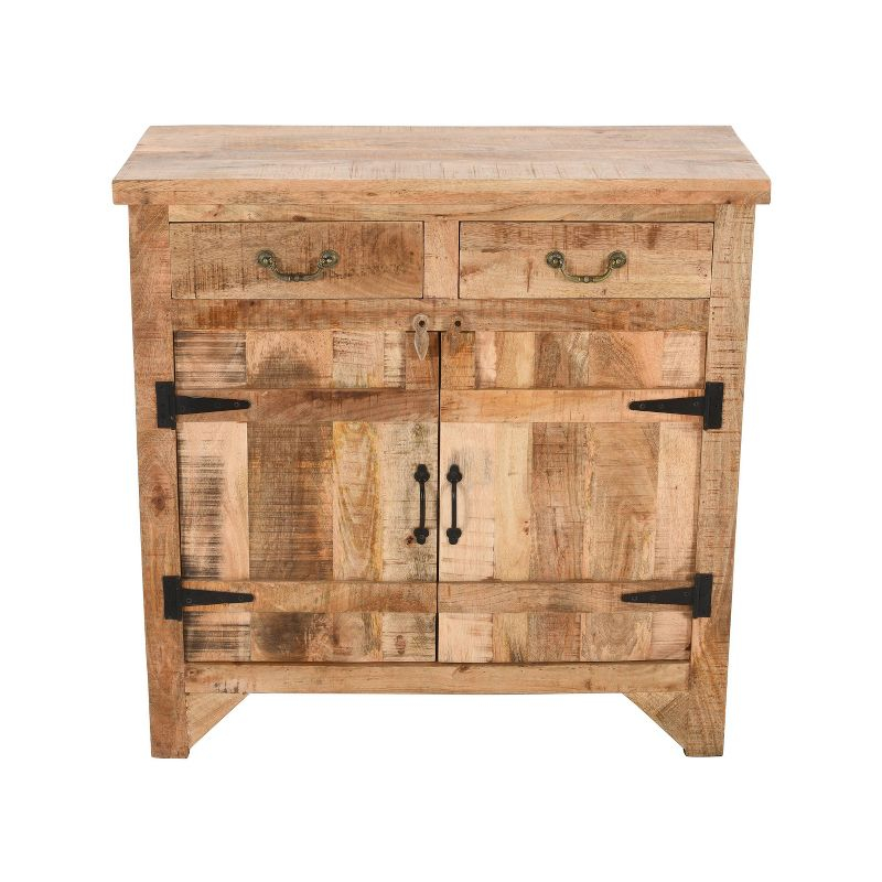 The Urban Port 39" Artisanal Farmhouse Style 2 Drawer Mango Wood Cabinet Console with 2 Door Storage Rustic Brown
