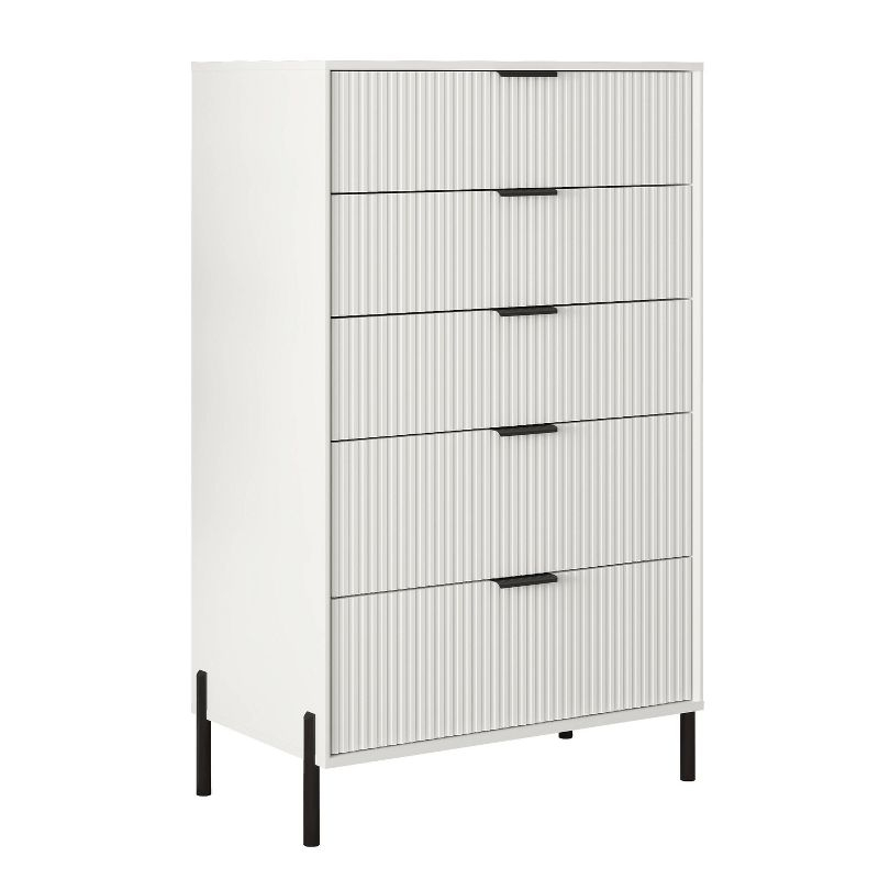 Festivo 5 Drawer Chest of Drawers Off-White: Modern Vertical Storage, MDF Construction, Includes Anti-Tip Kit