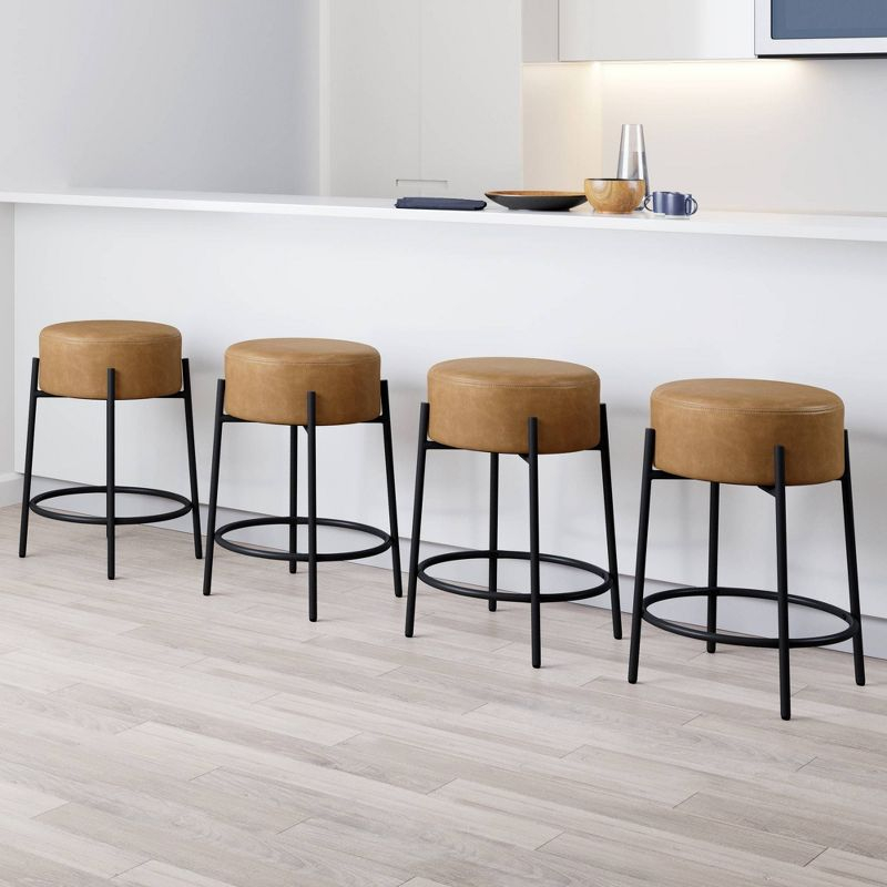 Nathan James Set of 4 Isaac Backless Barstools Brown Faux Leather