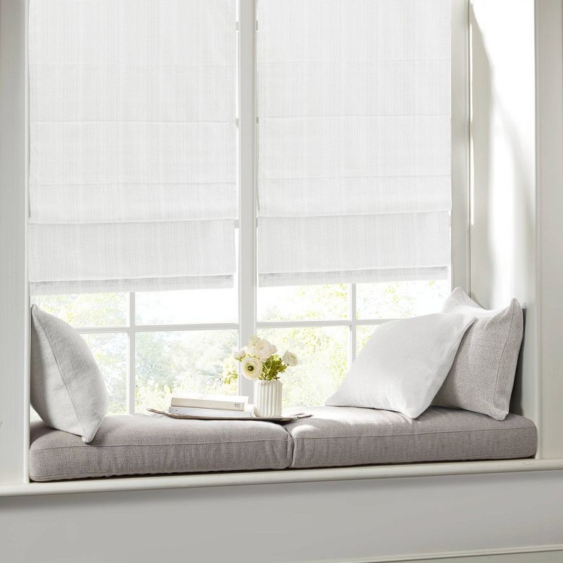 27"x64" Paxton Basketweave Room Darkening Cordless Roman Shade White - Madison Park: Window Blinds, Indoor Use