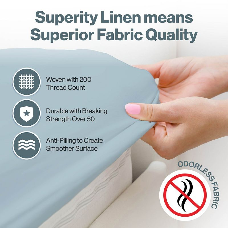Superity Linen Queen Fitted Sheet - 100% Premium Cotton - 200 Thread Count - Blue