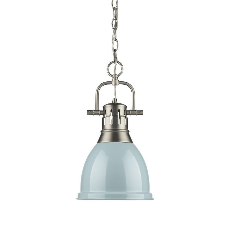 Golden Lighting Duncan 1-Light Small Pendant with Chain in Pewter with Seafoam